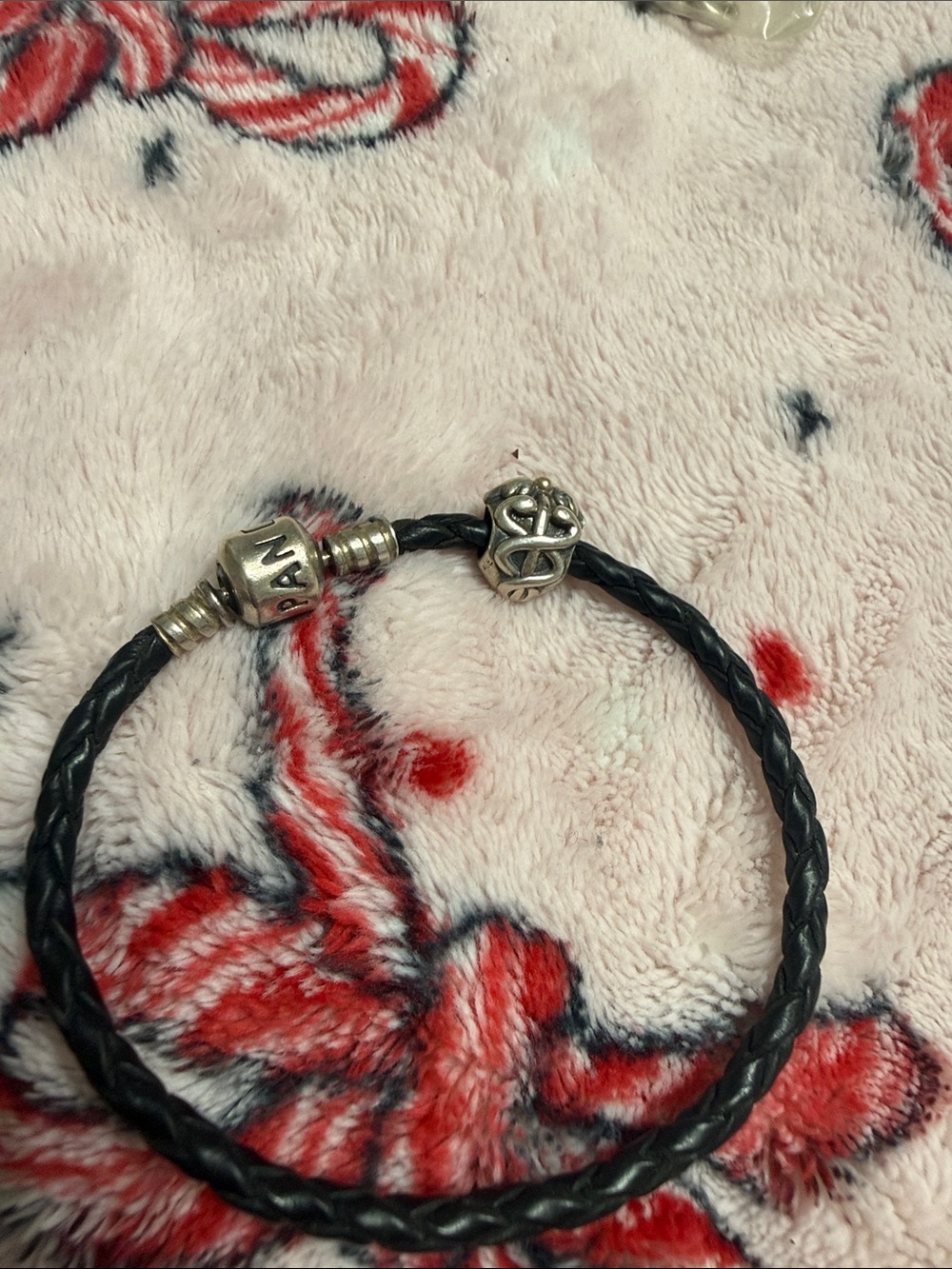 Pandora Black Braided Leather Bracelet with Silver Charms